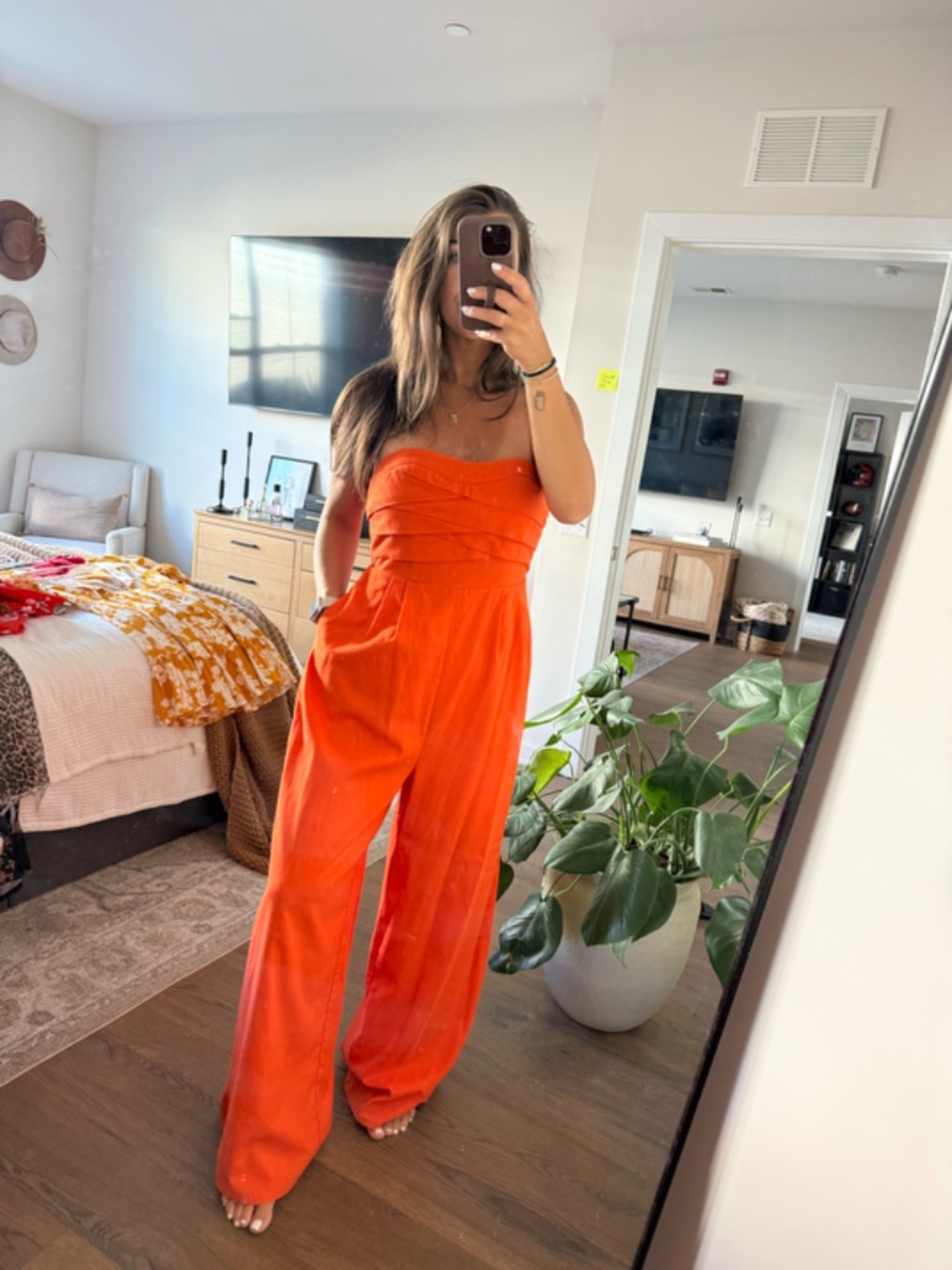 Sweet Lemon "Citrus Wrap" Strapless Wide-Leg Jumpsuit - Orange, Size M (Medium)